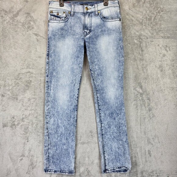 True Religion Ricky Jeans Mens 33 Blue Acid Wash Relaxed Straight Denim Pants - Picture 1 of 14
